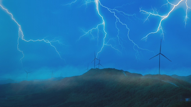 Lightning strikes on wind turbines.